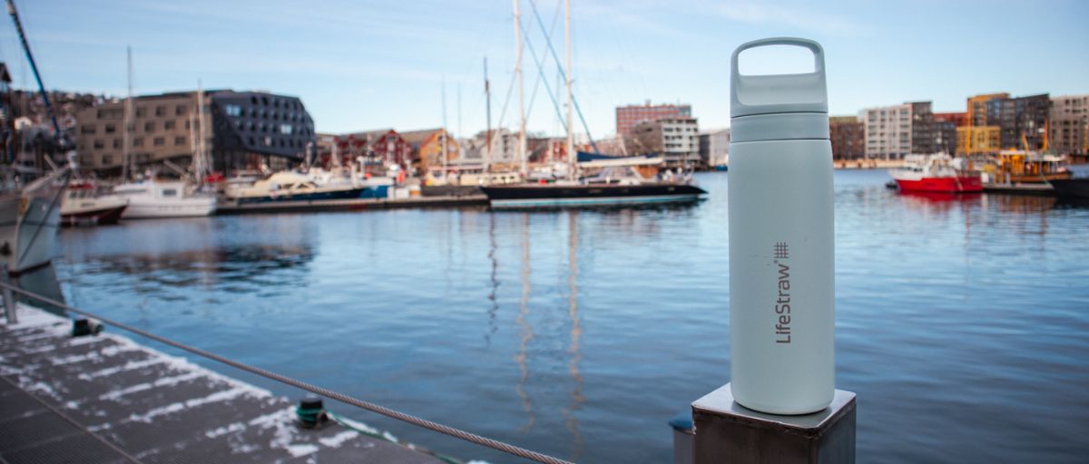 Lifestraw Filterflasche im Hafen von Tromso