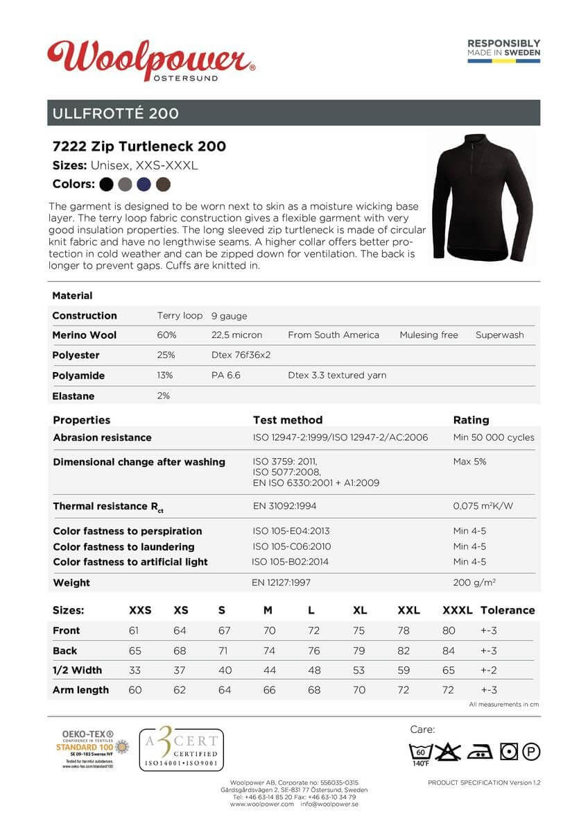 Merino Langarmshirt Unisex – Woolpower – Zip Turtleneck 200 – Woolpower – Bild 2