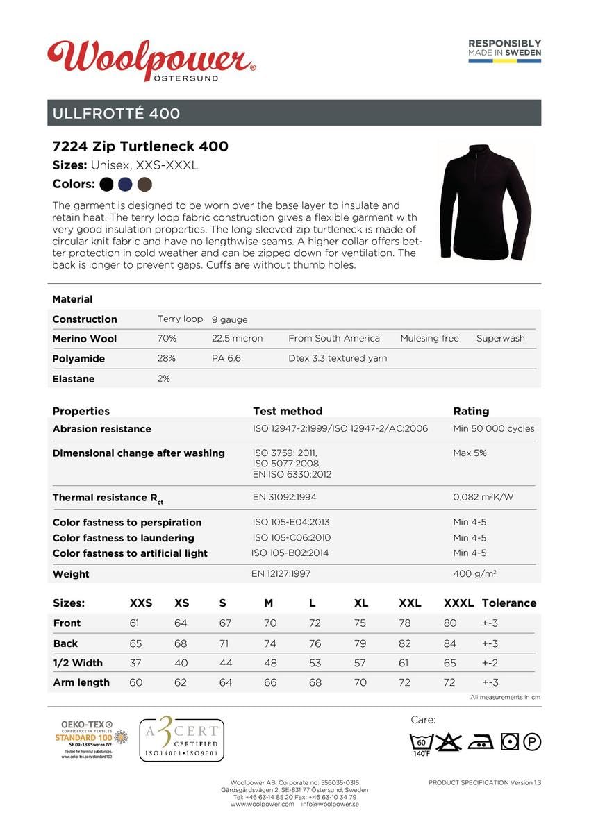 Funktionsshirt – Woolpower – 400 Turtleneck Long Sleeve Zip