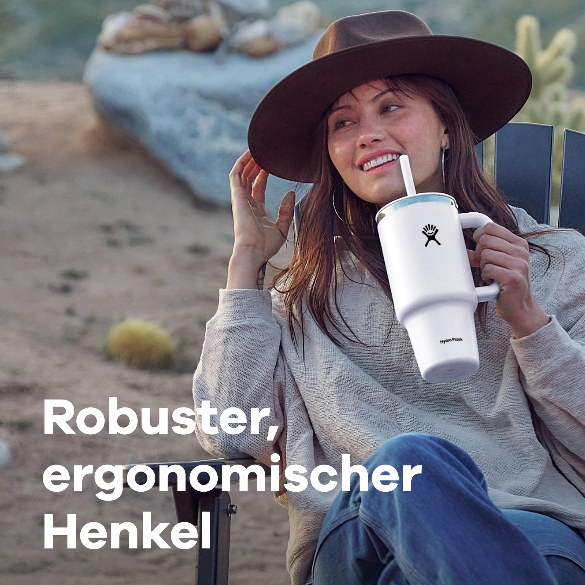 Die Details des Hydro Flask Travel Tumbler - hier sieht man den robusten und ergonomischen Henkel des Bechers