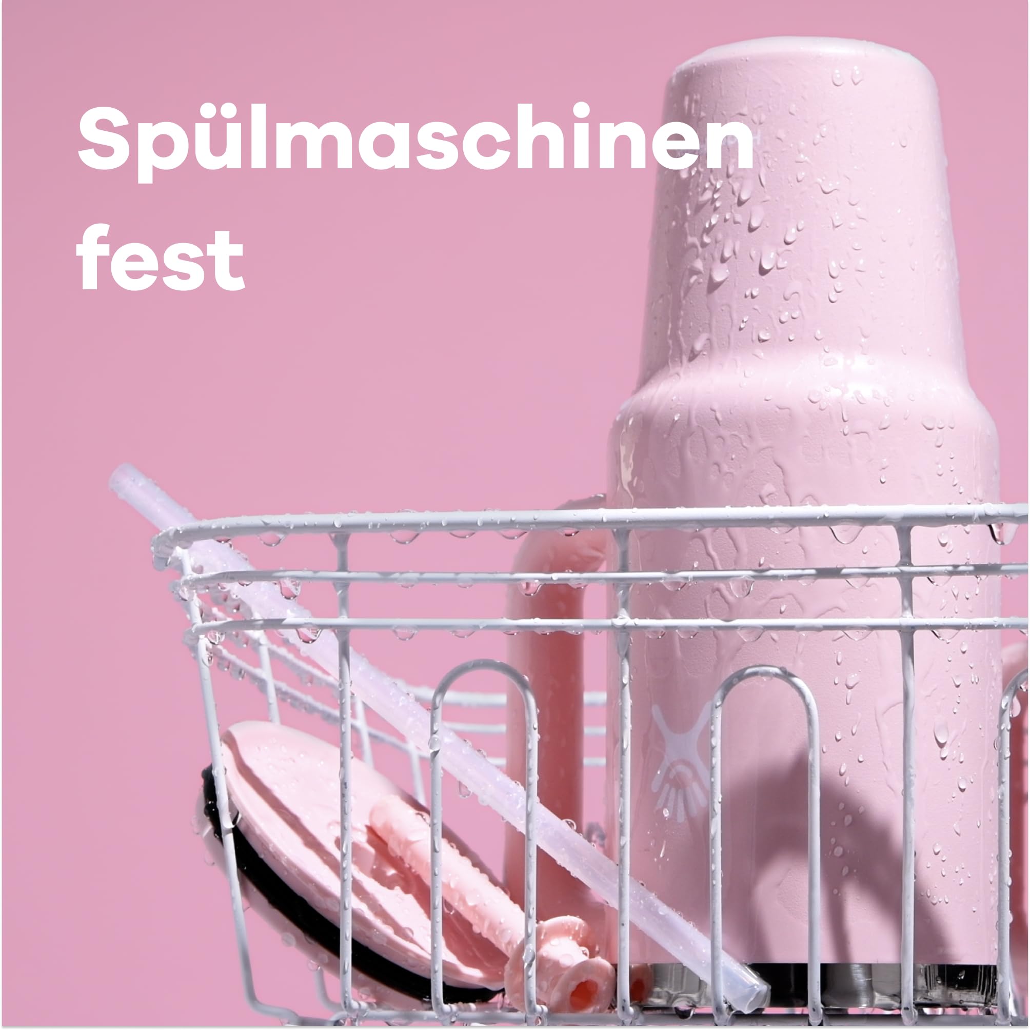 Die Details des Hydro Flask Travel Tumbler - hier sieht man den Becher im Geschirrspüler, so visualisiert man die Festigkeit für die Spülmaschine