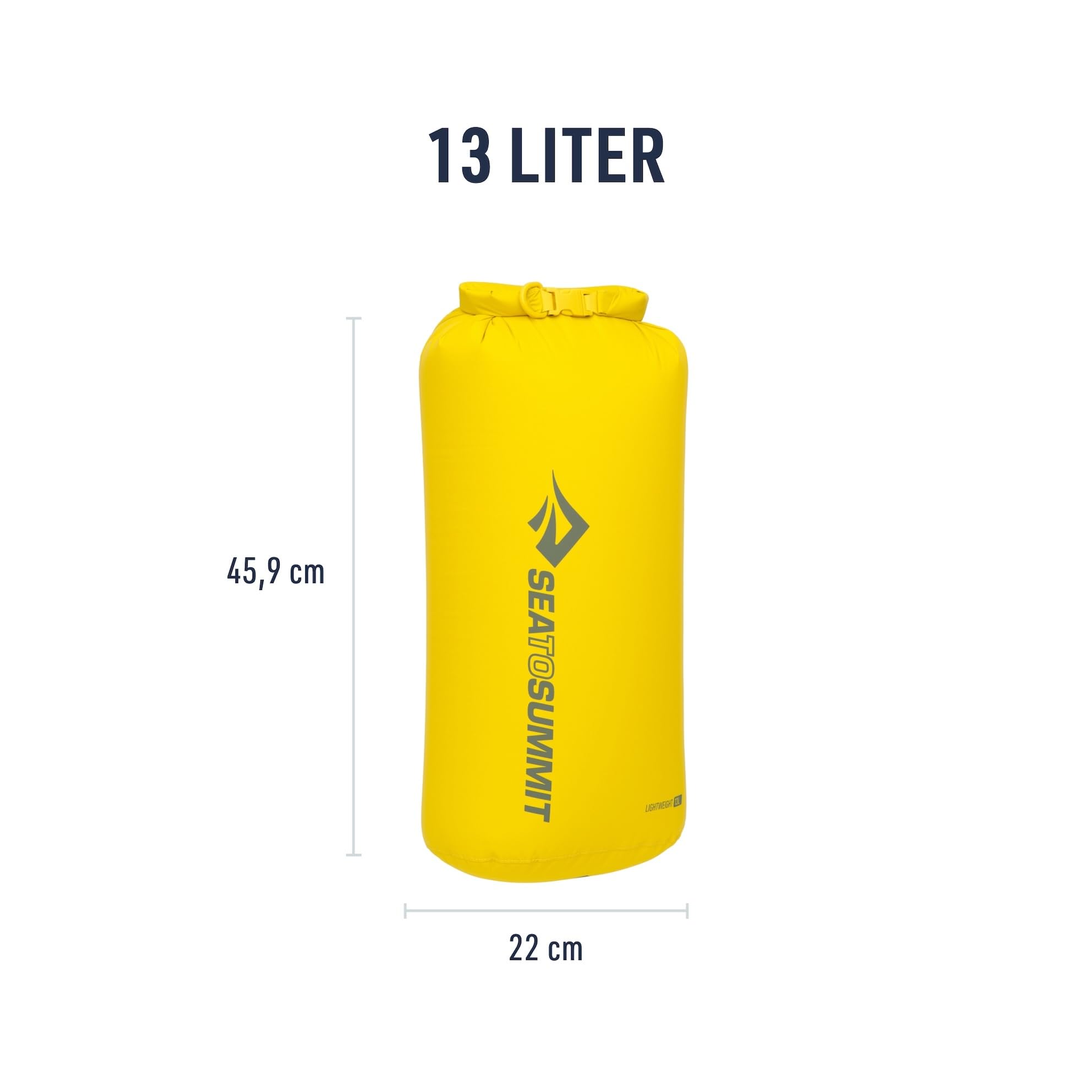 Die Sea to Summit Light Weight Dry Bag in der Farbe Sulphur Yellow und in der 13 Liter Ausführung