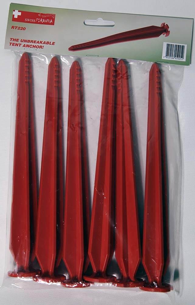 Hier sieht man die Verpackung der Zeltheringe – SwissPiranha – RT220 – 6er-Set